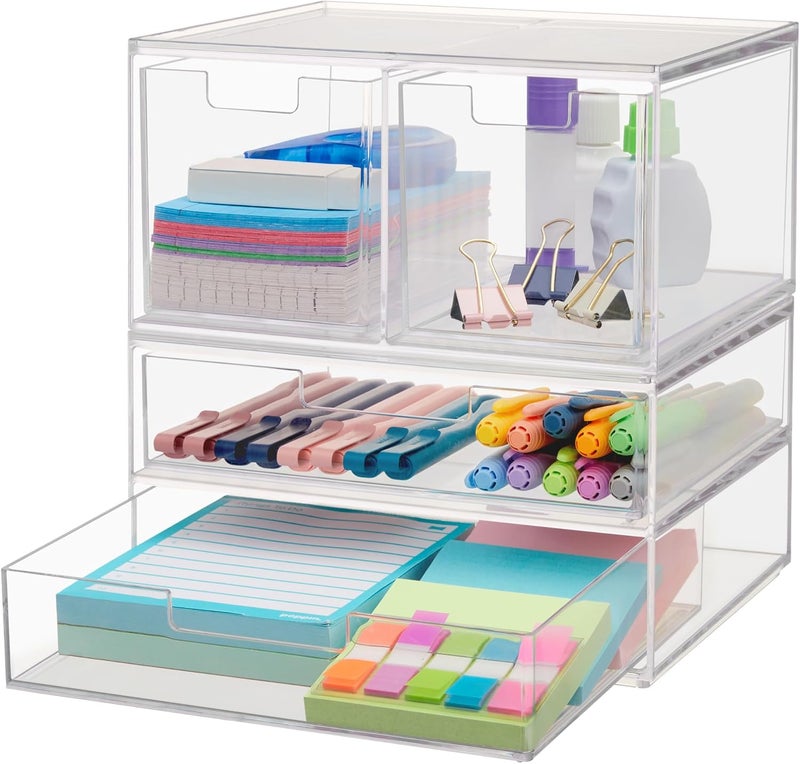STORi Chloe Space-Saving Clear Drawer Organizer (4 Drawer Set) Sort Office, Kitchen, Beauty Supplies, Makeup, Pens, Jewelry, Stationary, Made in USA - Image 1